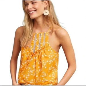 Maeve by Anthropologie | yellow floral tank | button and lace detail | size S